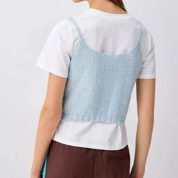 NWT Knit T-shirt and tank set baby blue white - Picture 2 of 6